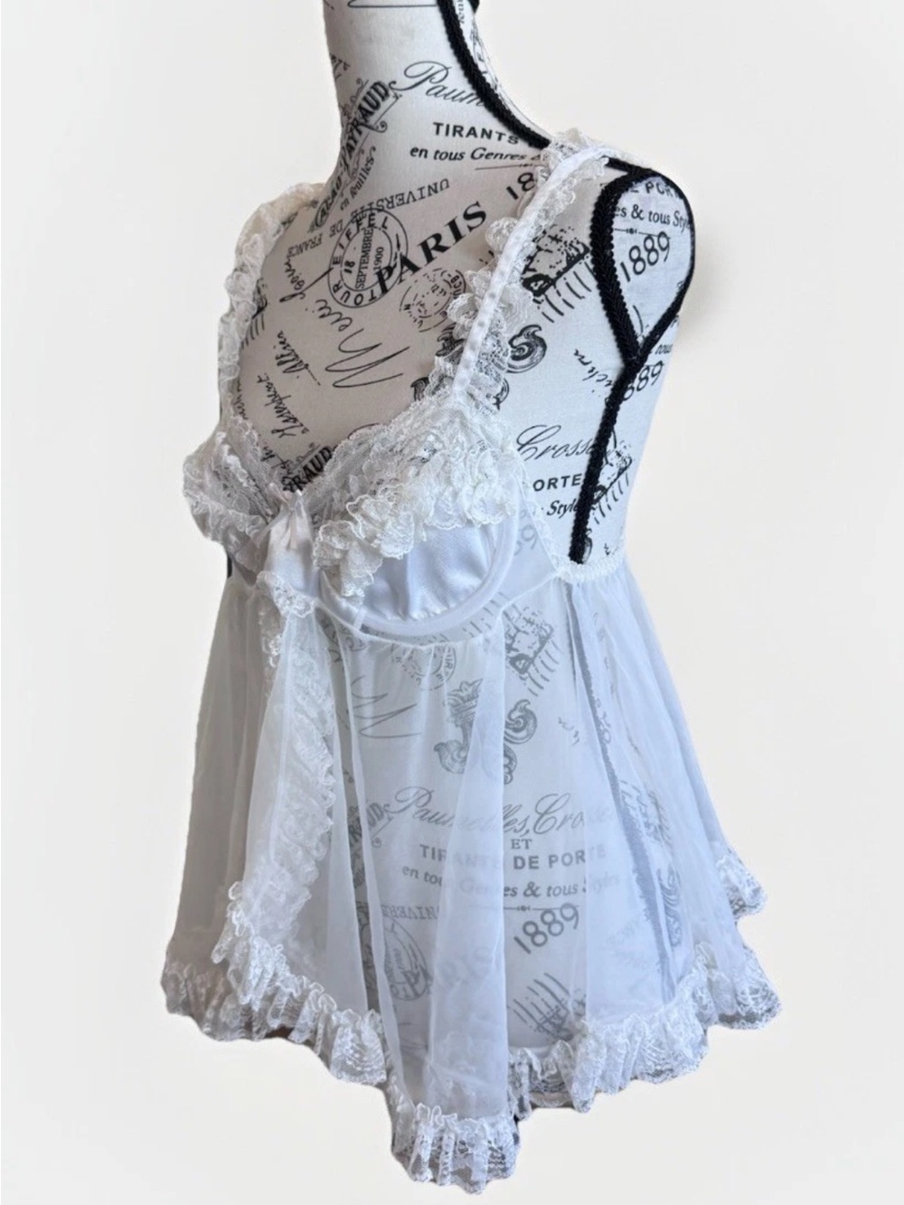 Y2K Secret Treasures White Lace Sheer Babydoll Nightgown Romantic Lingerie OS - Picture 4 of 6
